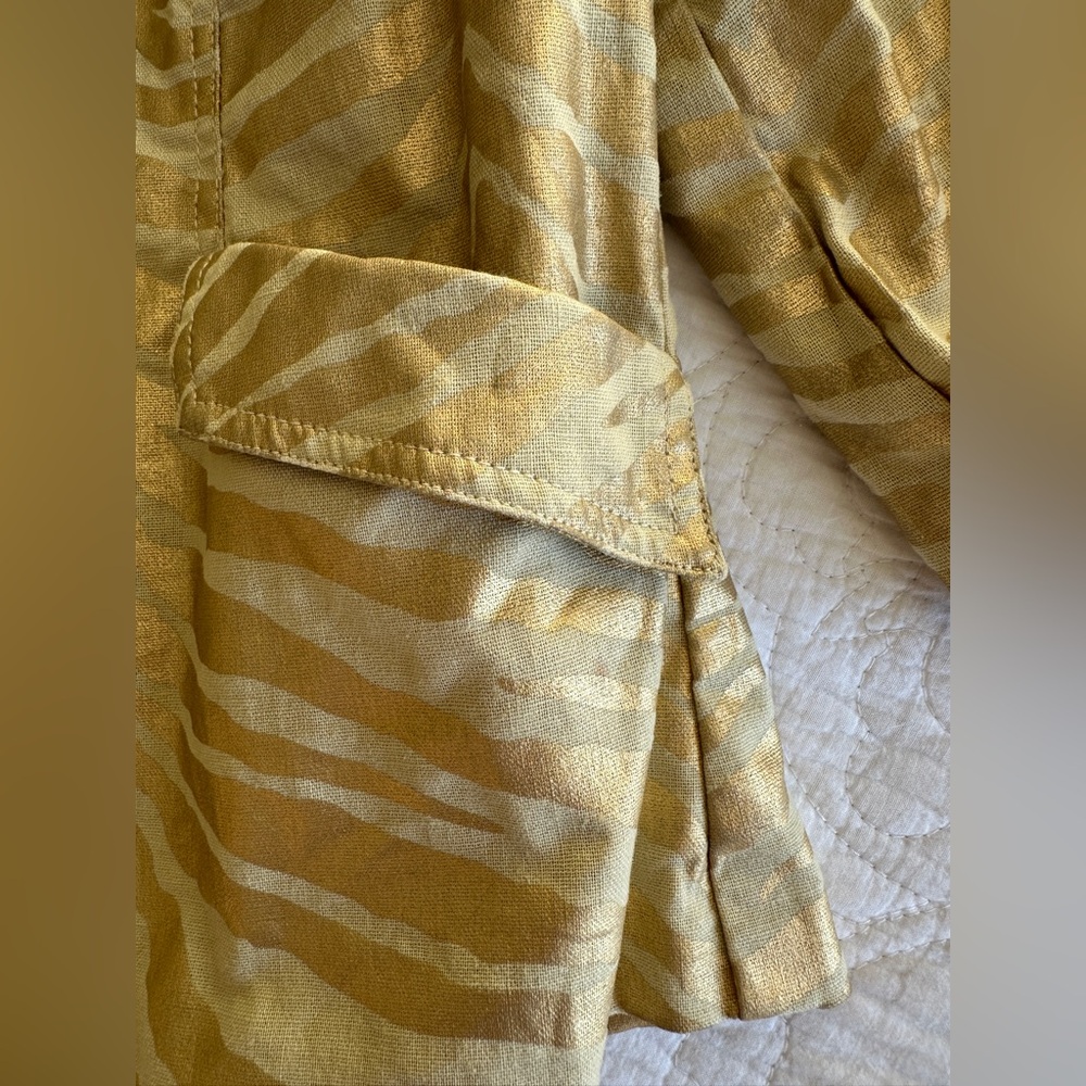 Berek Takako Metallic Gold Blazer Jacket Sz Medium Pockets Full Zip Linen Blend - Picture 16 of 16